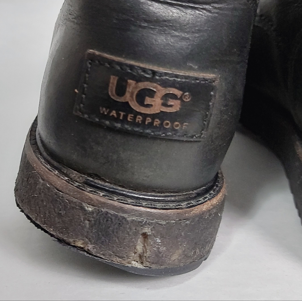 UGG Men Edgy Moto Combat Laceup Boots Black Leather High Ankle Motorcycle Hiking - Picture 9 of 11